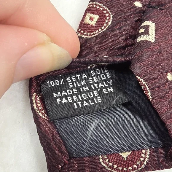 Canali Tie 100% Silk Maroon Geometric Print 4in Mens Handmade In Italy - Picture 5 of 7